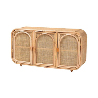Evania Bohemian Natural Rattan 3-Door Storage Cabinet
