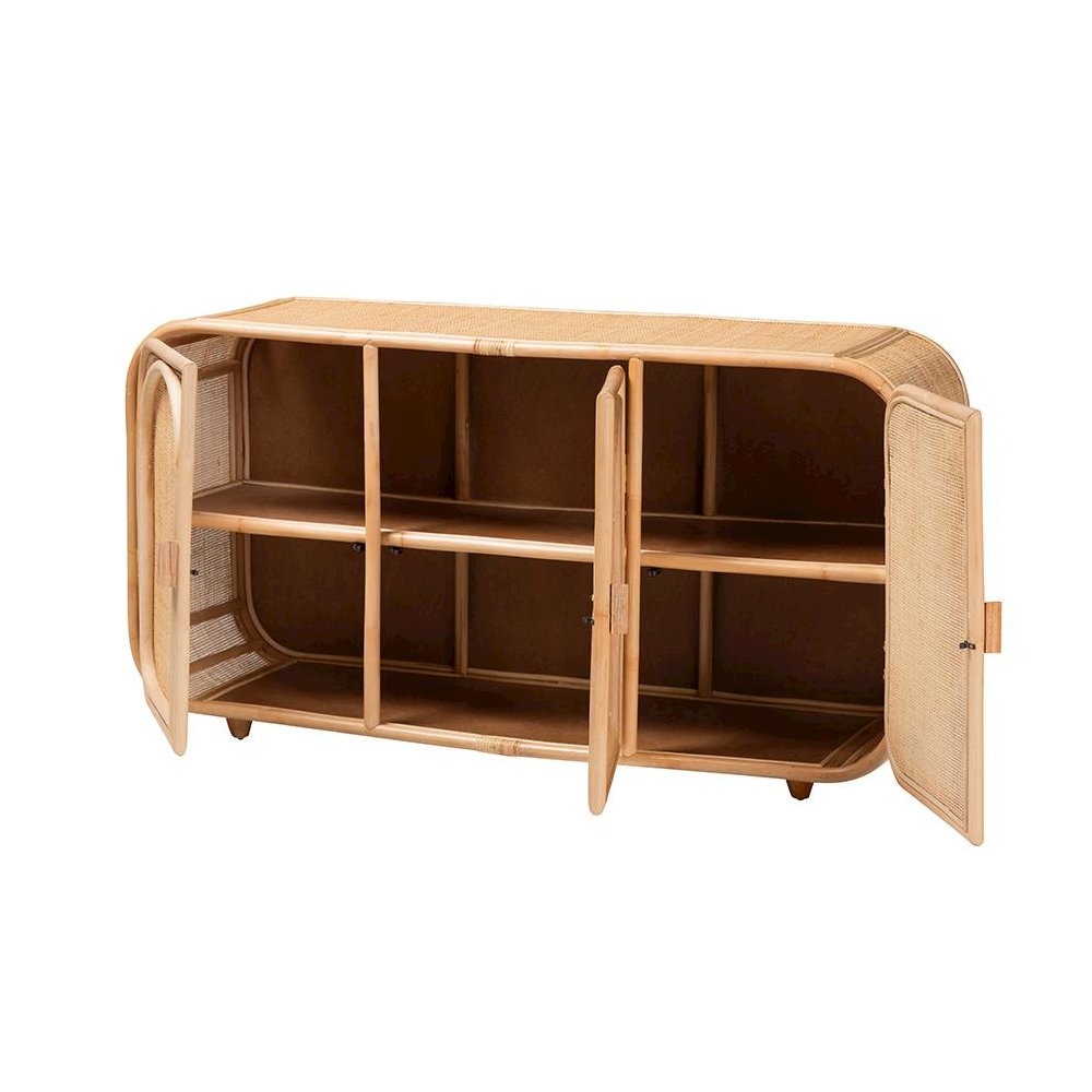 Evania Bohemian Natural Rattan 3-Door Storage Cabinet