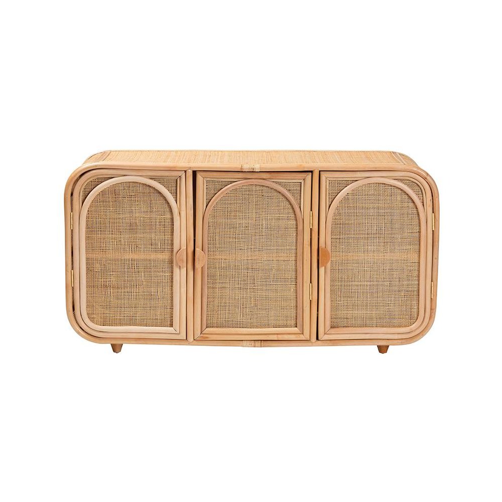 Evania Bohemian Natural Rattan 3-Door Storage Cabinet