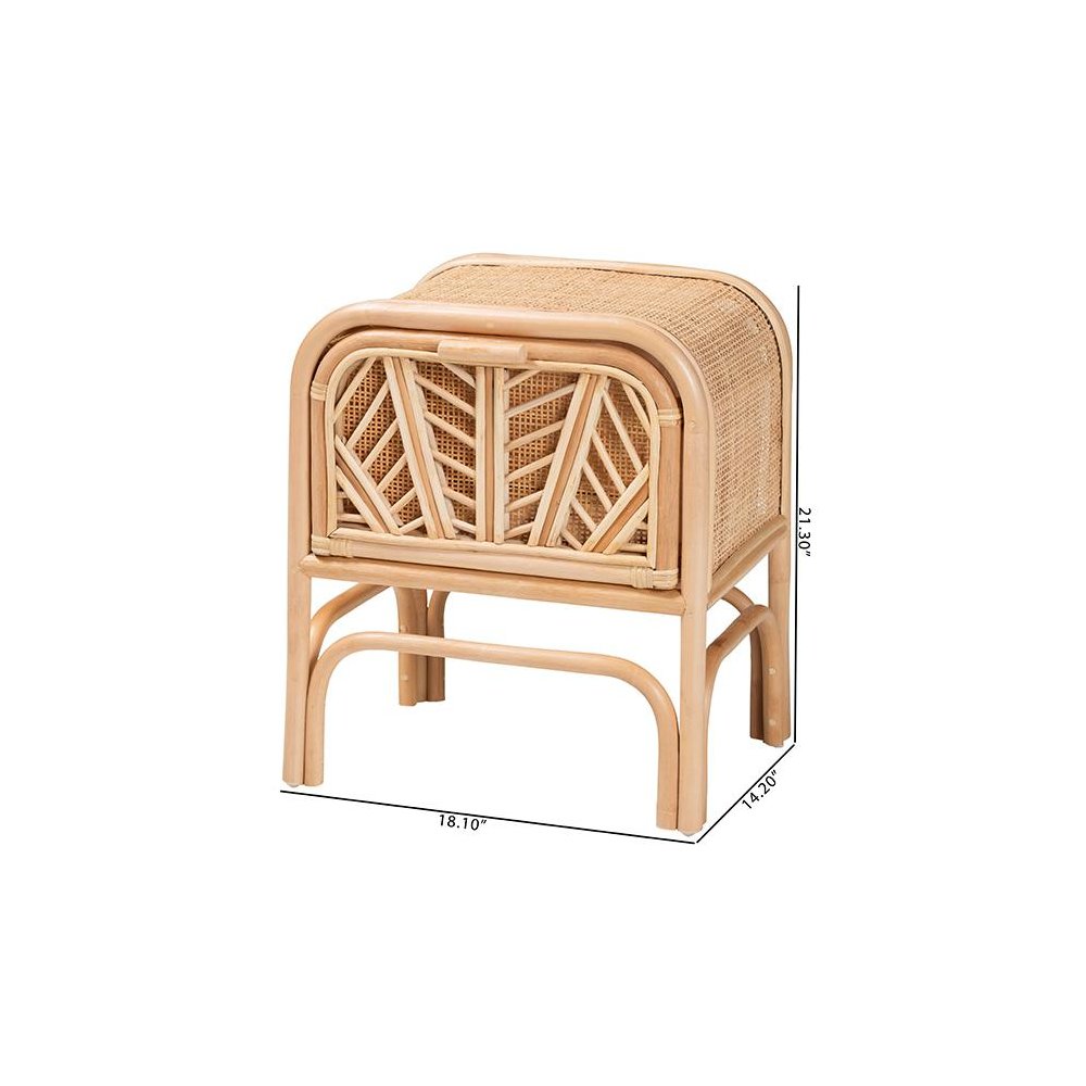Carabella Bohemian Natural Rattan 1-Drawer Nightstand