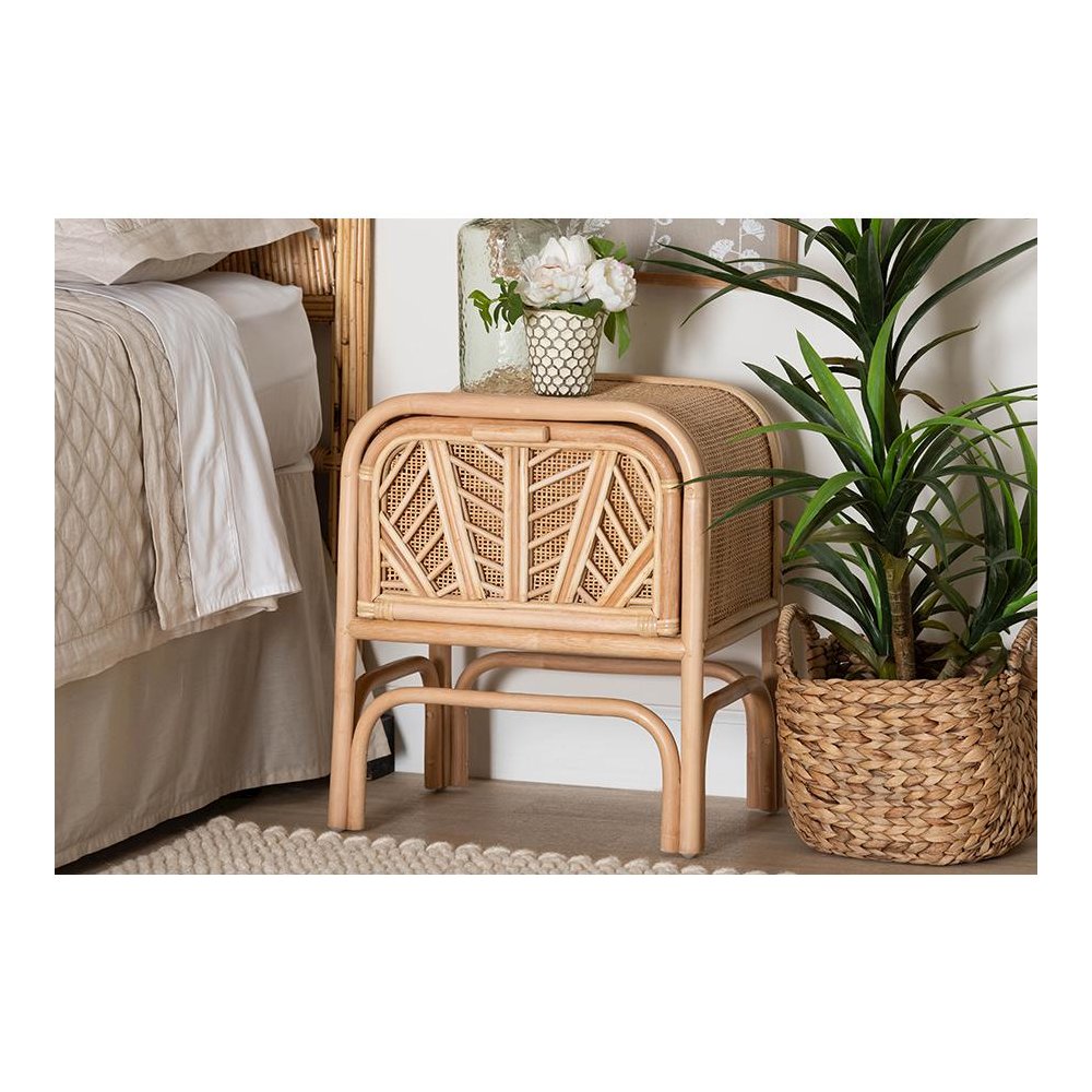 Carabella Bohemian Natural Rattan 1-Drawer Nightstand