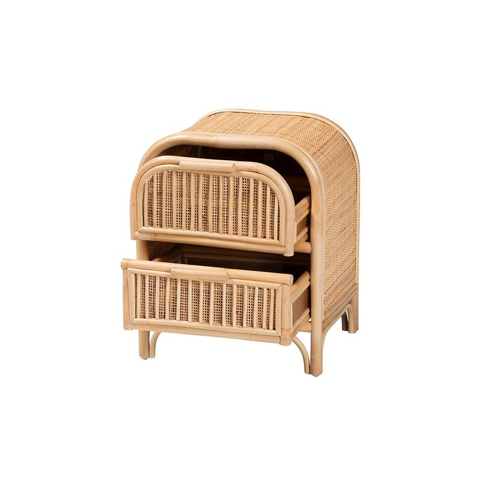 Adrika Bohemian Natural Rattan 2-Drawer Nightstand