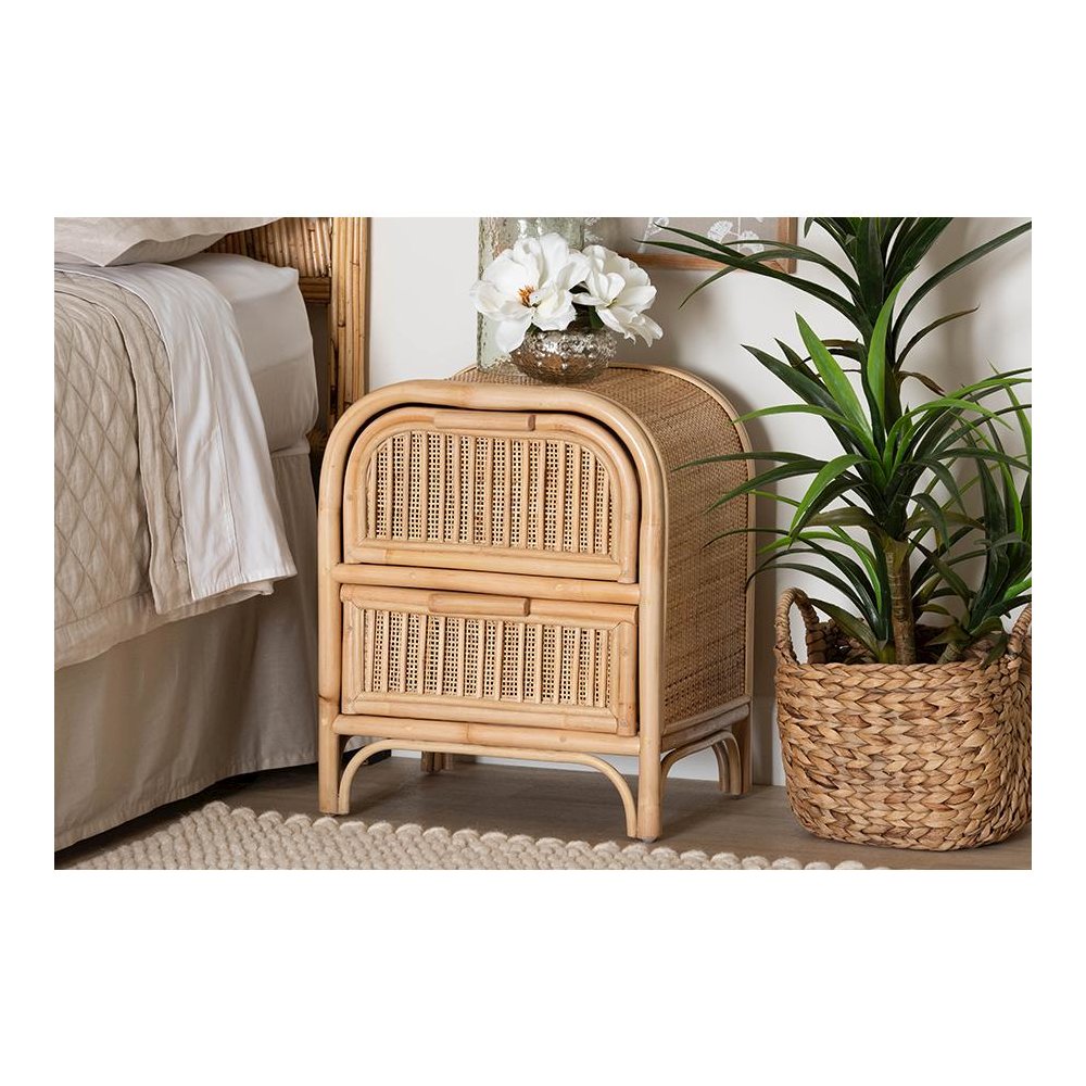Adrika Bohemian Natural Rattan 2-Drawer Nightstand