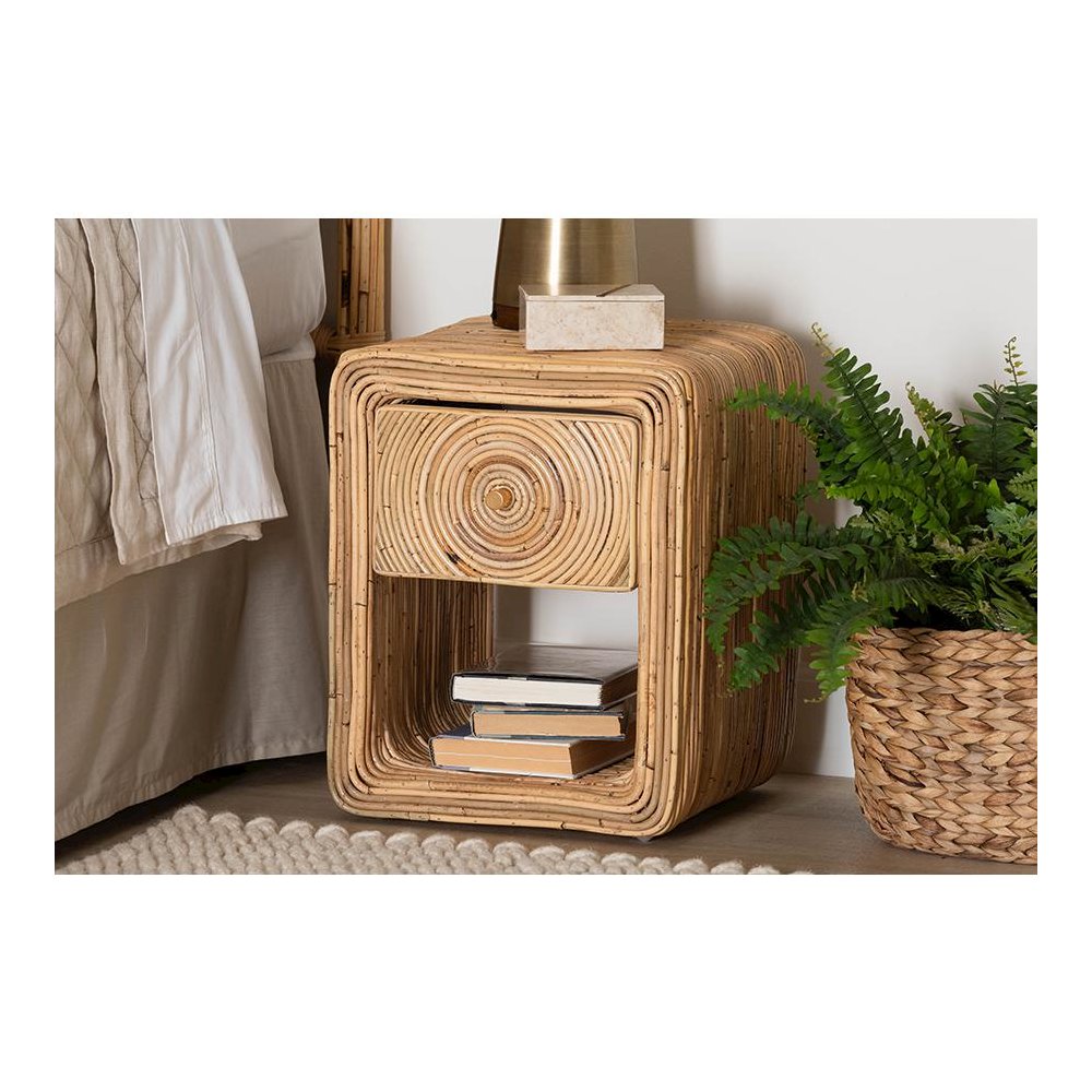 Rosina Bohemian Natural Rattan 1-Drawer Nightstand