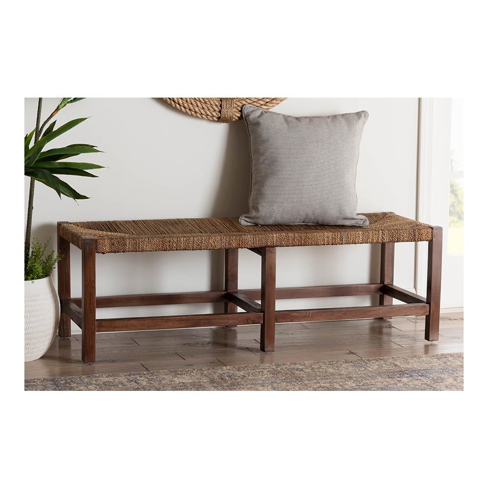 Liza Bohemian Natural Seagrass and Wood Accent Bench