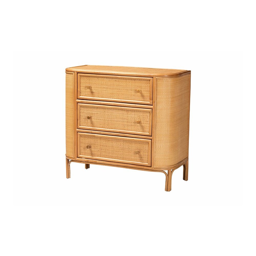 Radenza Bohemian Light Honey Rattan 3-Drawer Storage Cabinet