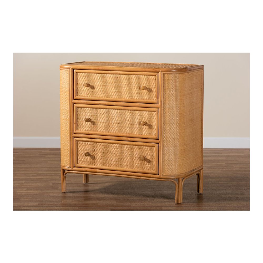 Radenza Bohemian Light Honey Rattan 3-Drawer Storage Cabinet