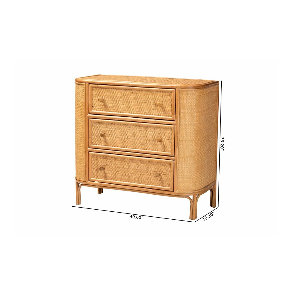 Radenza Bohemian Light Honey Rattan 3-Drawer Storage Cabinet