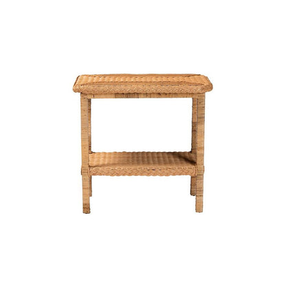 Minahasa Bohemian Light Honey Braided Rattan Side Table