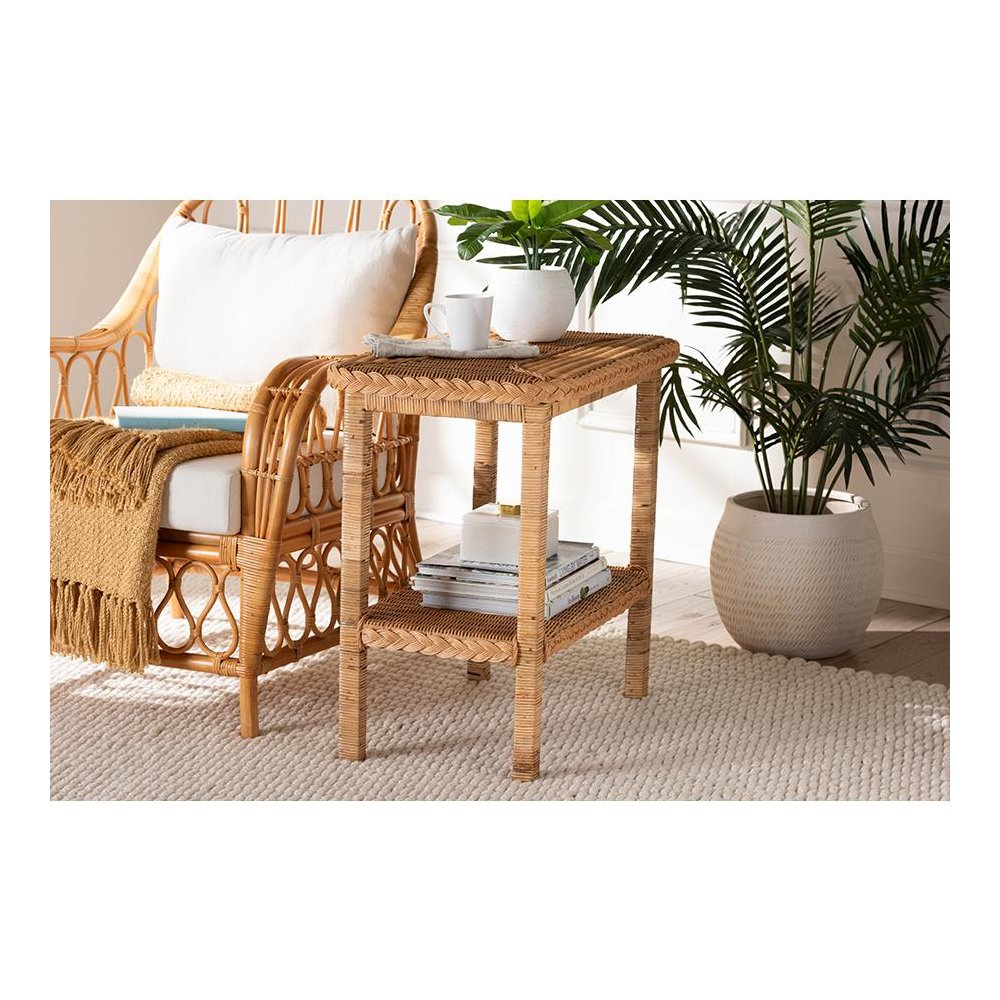 Minahasa Bohemian Light Honey Braided Rattan Side Table