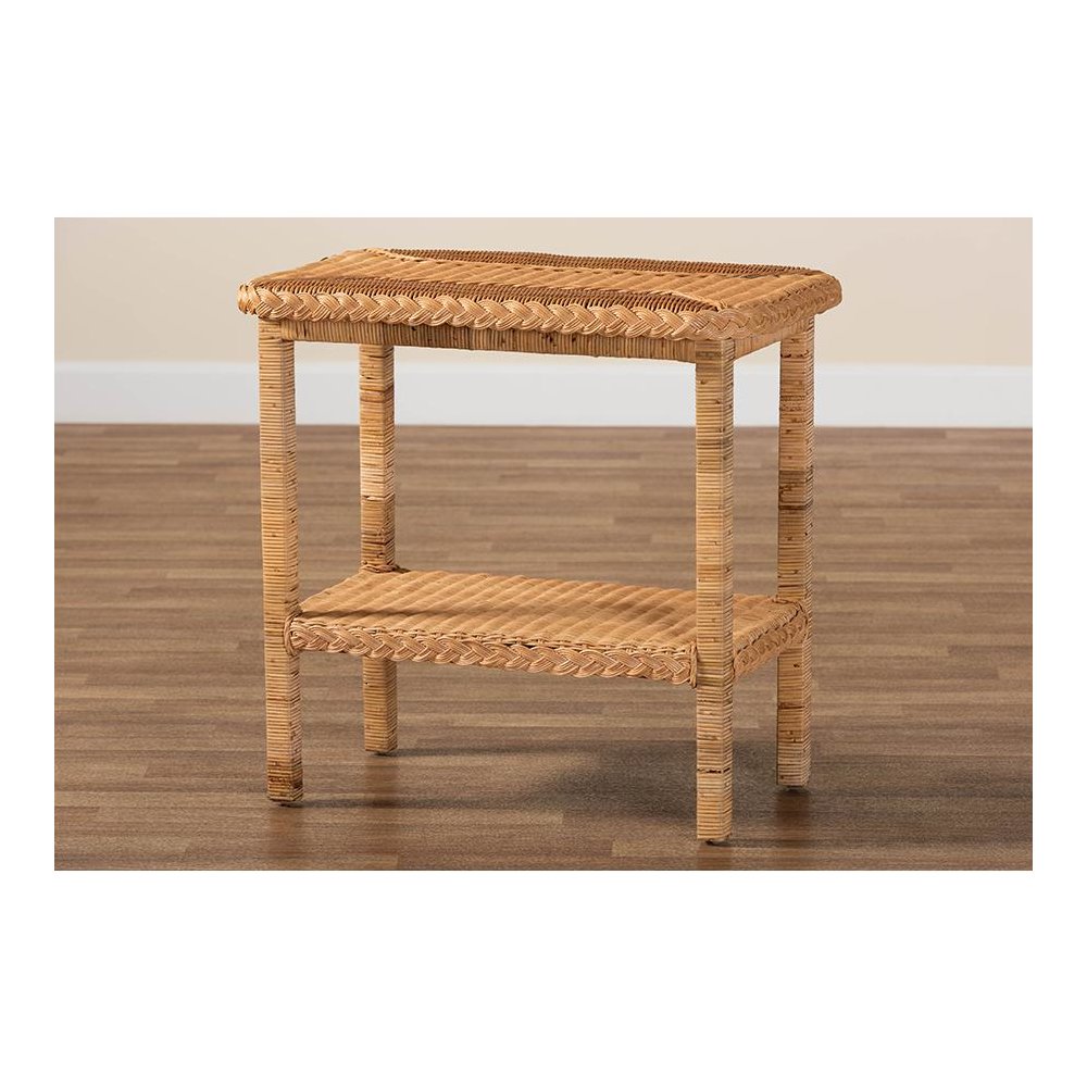 Minahasa Bohemian Light Honey Braided Rattan Side Table