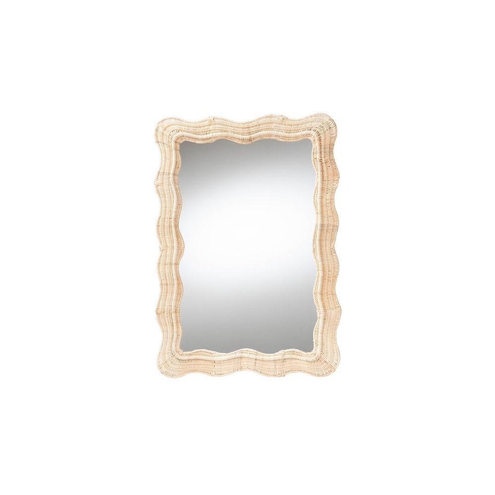 Hasana Bohemian Natural Scallop Rattan Accent Wall Mirror