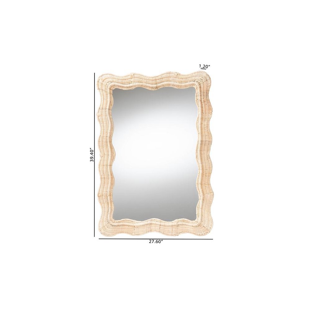 Hasana Bohemian Natural Scallop Rattan Accent Wall Mirror