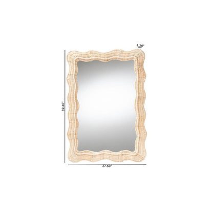 Hasana Bohemian Natural Scallop Rattan Accent Wall Mirror