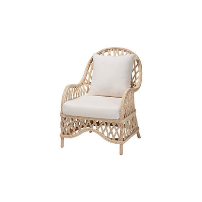 Florence Bohemian Ivory Braided Rattan Arm Chair