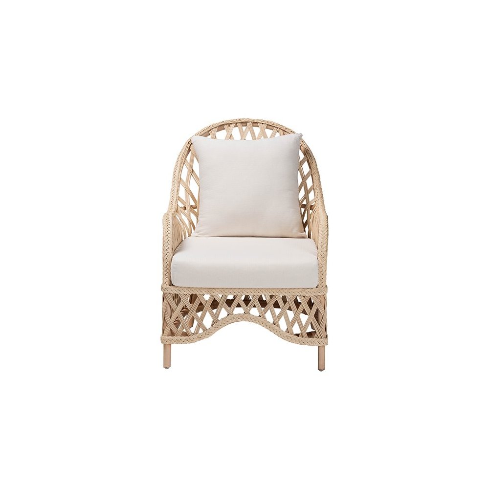Florence Bohemian Ivory Braided Rattan Arm Chair