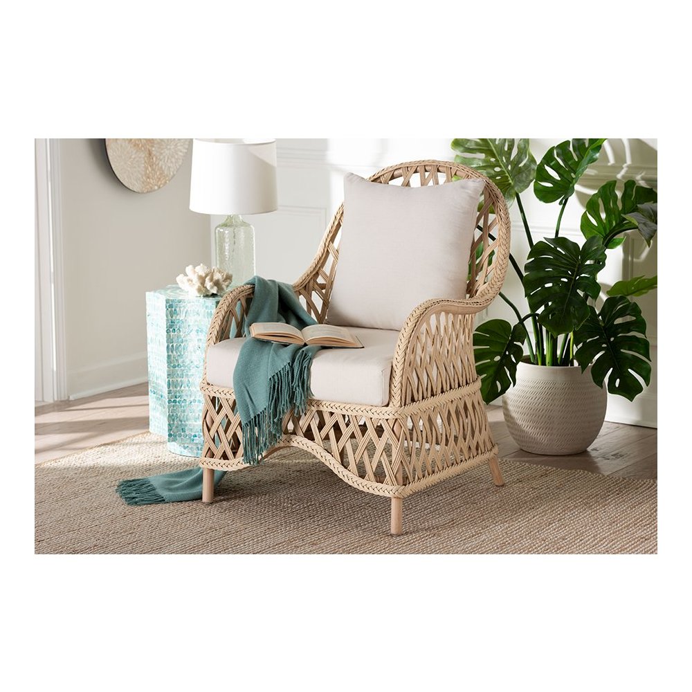 Florence Bohemian Ivory Braided Rattan Arm Chair