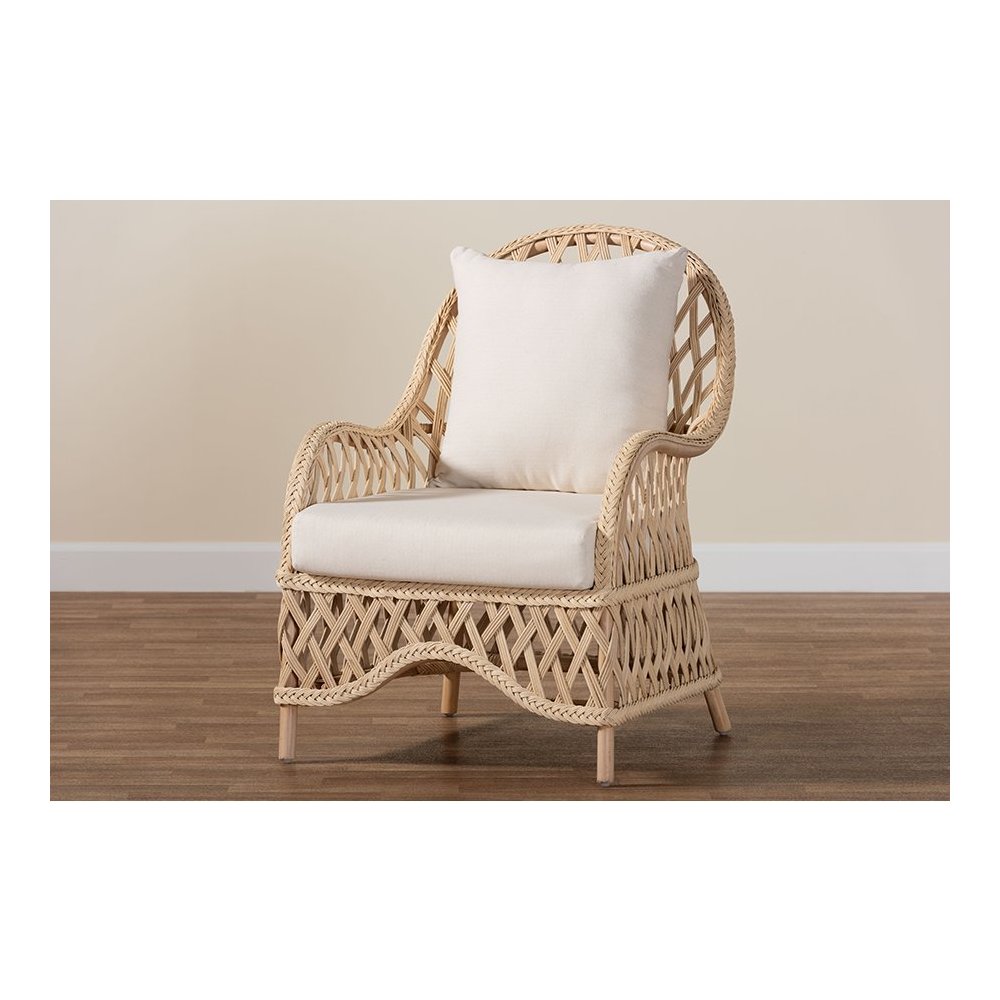 Florence Bohemian Ivory Braided Rattan Arm Chair