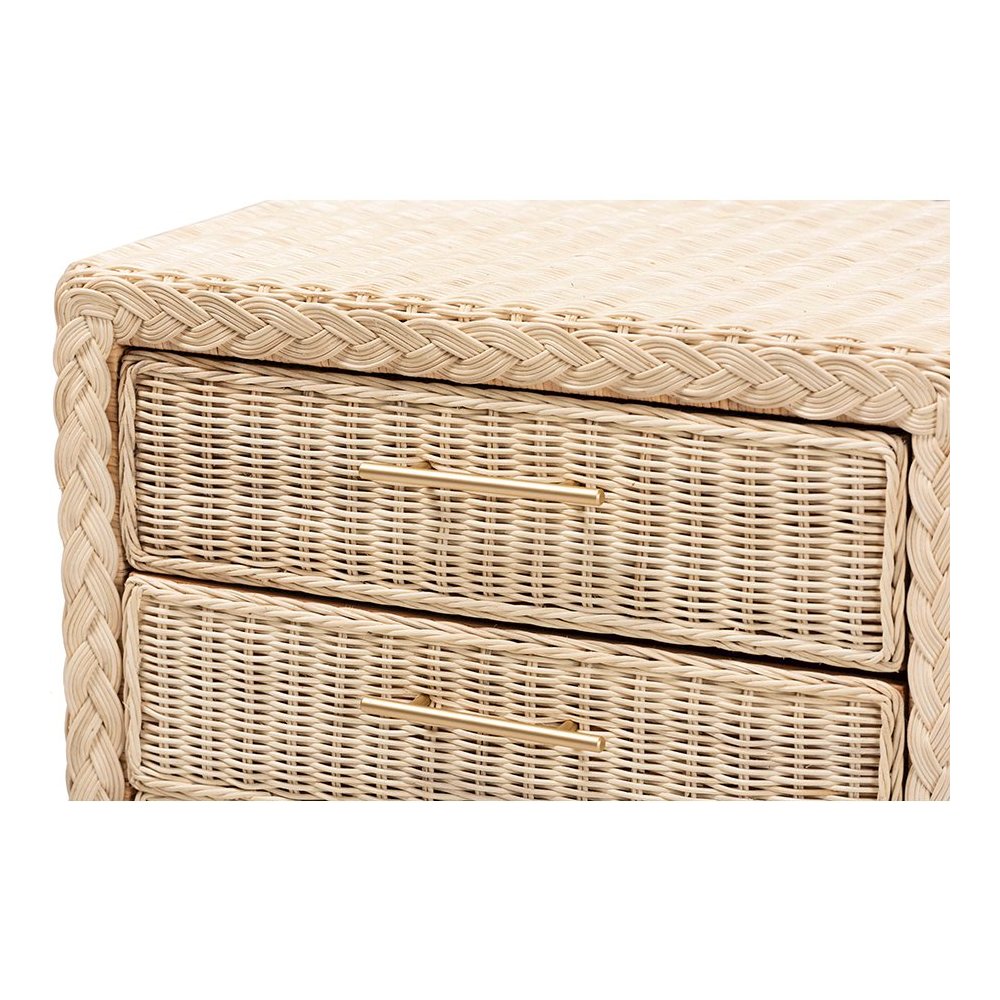 Lanica Japandi Sun Bleached Rattan 3-Drawer Nightstand