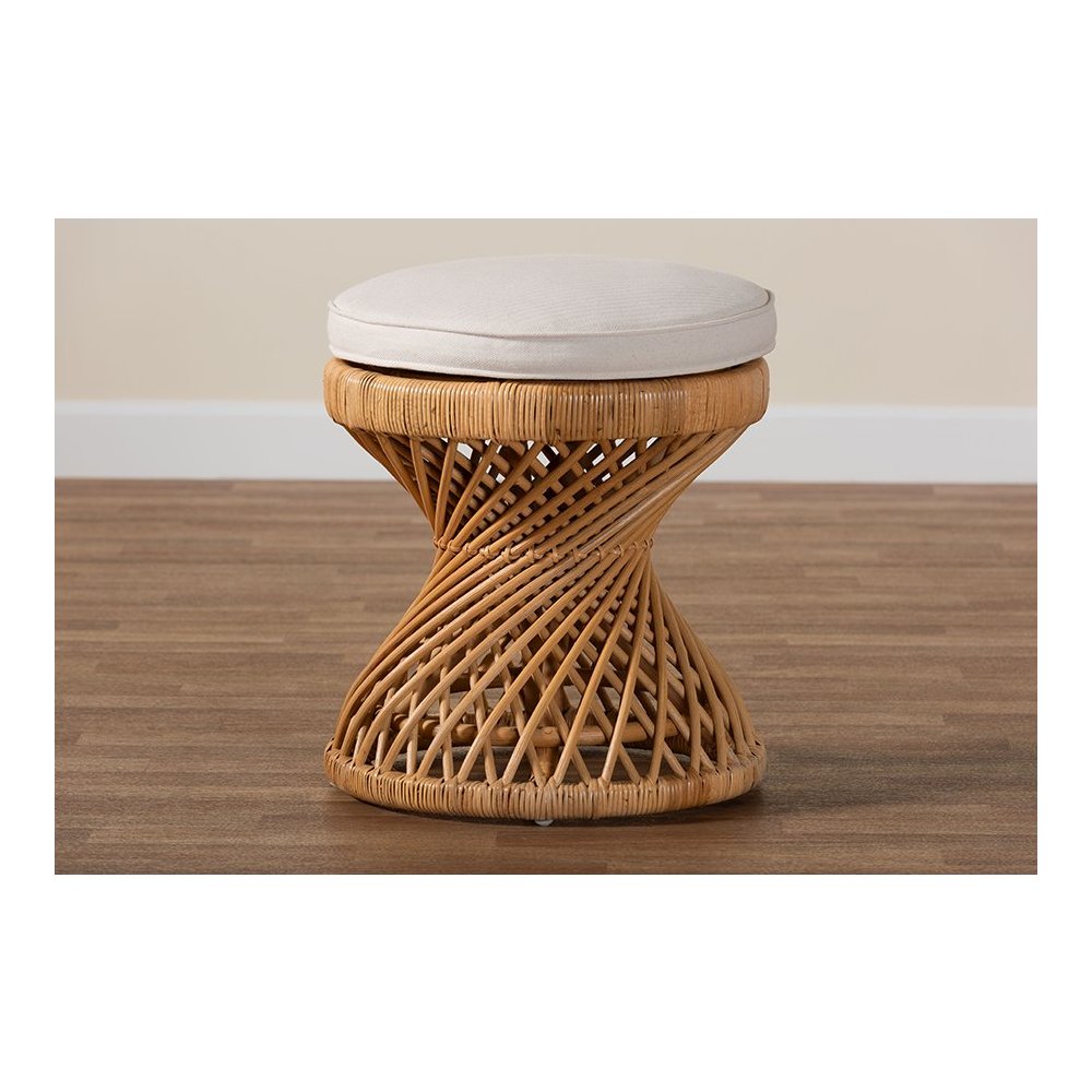 Borneo Bohemian Light Honey Rattan Footstool