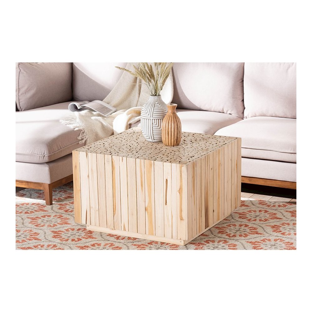 Bohemian Natural Teak Wood Coffee Table with Unique Repurposed Wood Logs