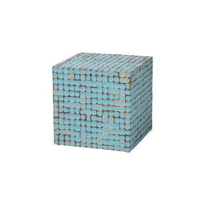Janella Bohemian Sky Blue Coconut Shell and Acacia Wood End Table