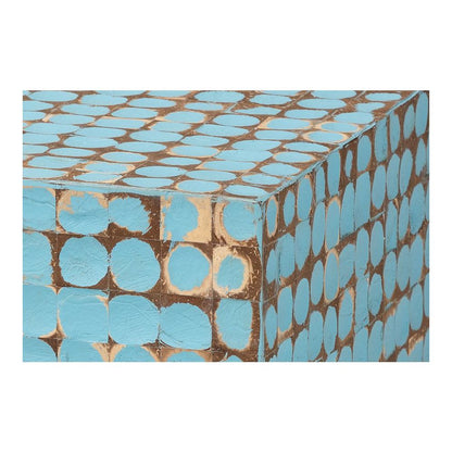Janella Bohemian Sky Blue Coconut Shell and Acacia Wood End Table