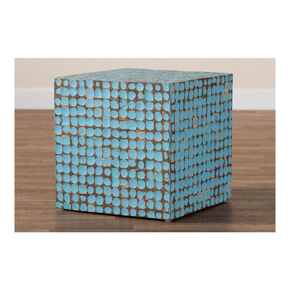 Janella Bohemian Sky Blue Coconut Shell and Acacia Wood End Table