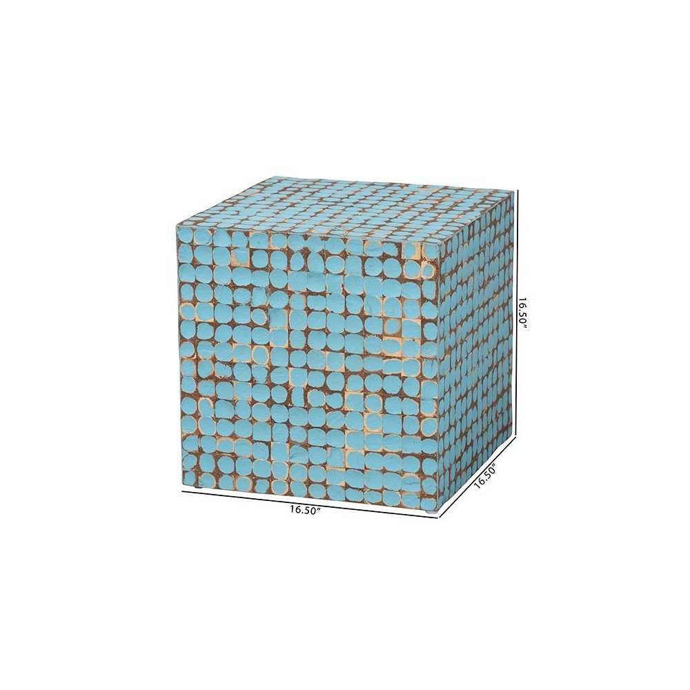 Janella Bohemian Sky Blue Coconut Shell and Acacia Wood End Table