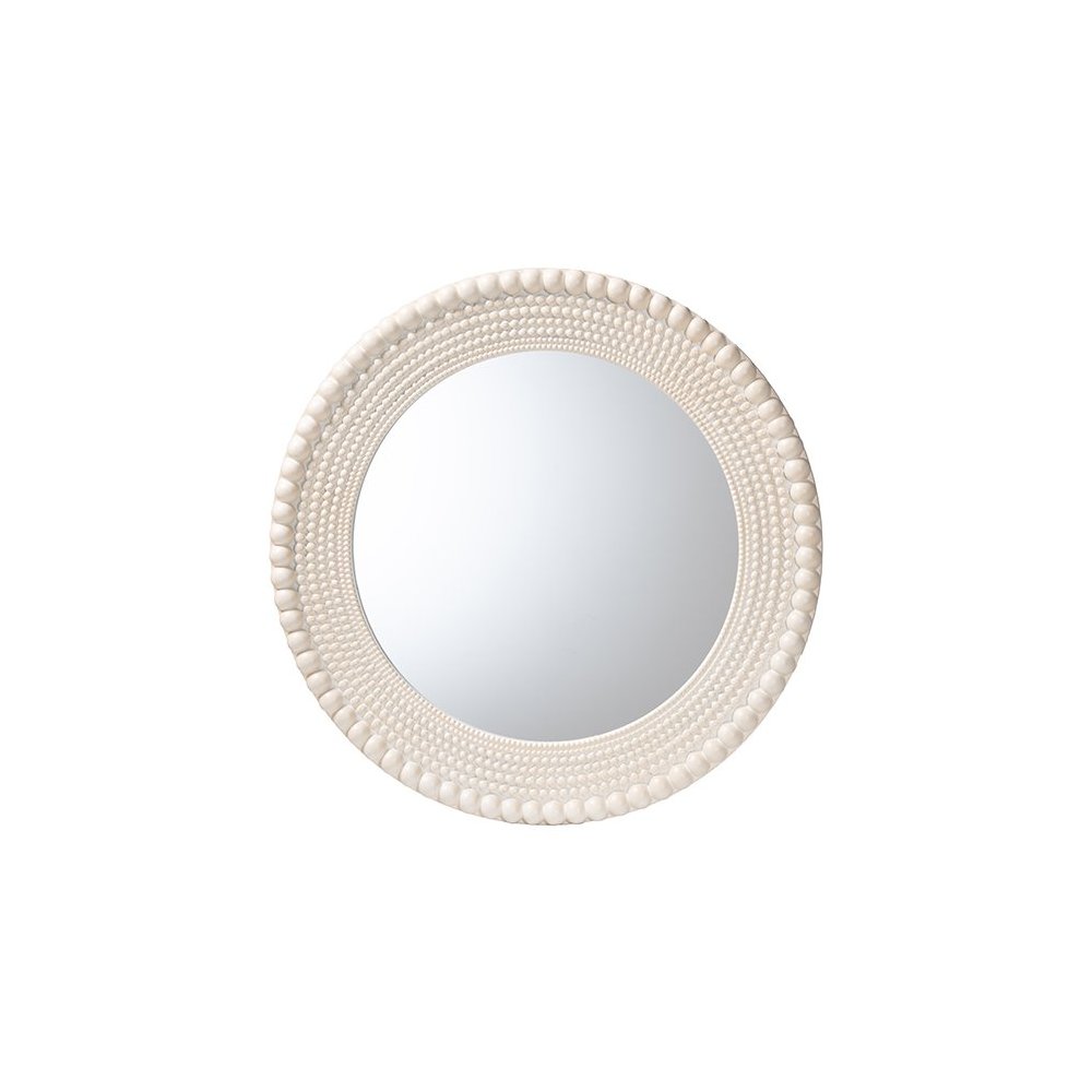 Grazia Modern Round Beaded-framed Accent Mirror in Pearl White