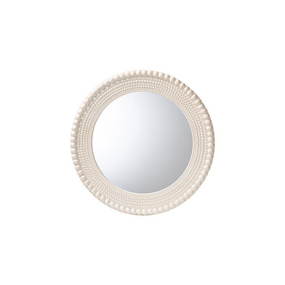 Grazia Modern Round Beaded-framed Accent Mirror in Pearl White