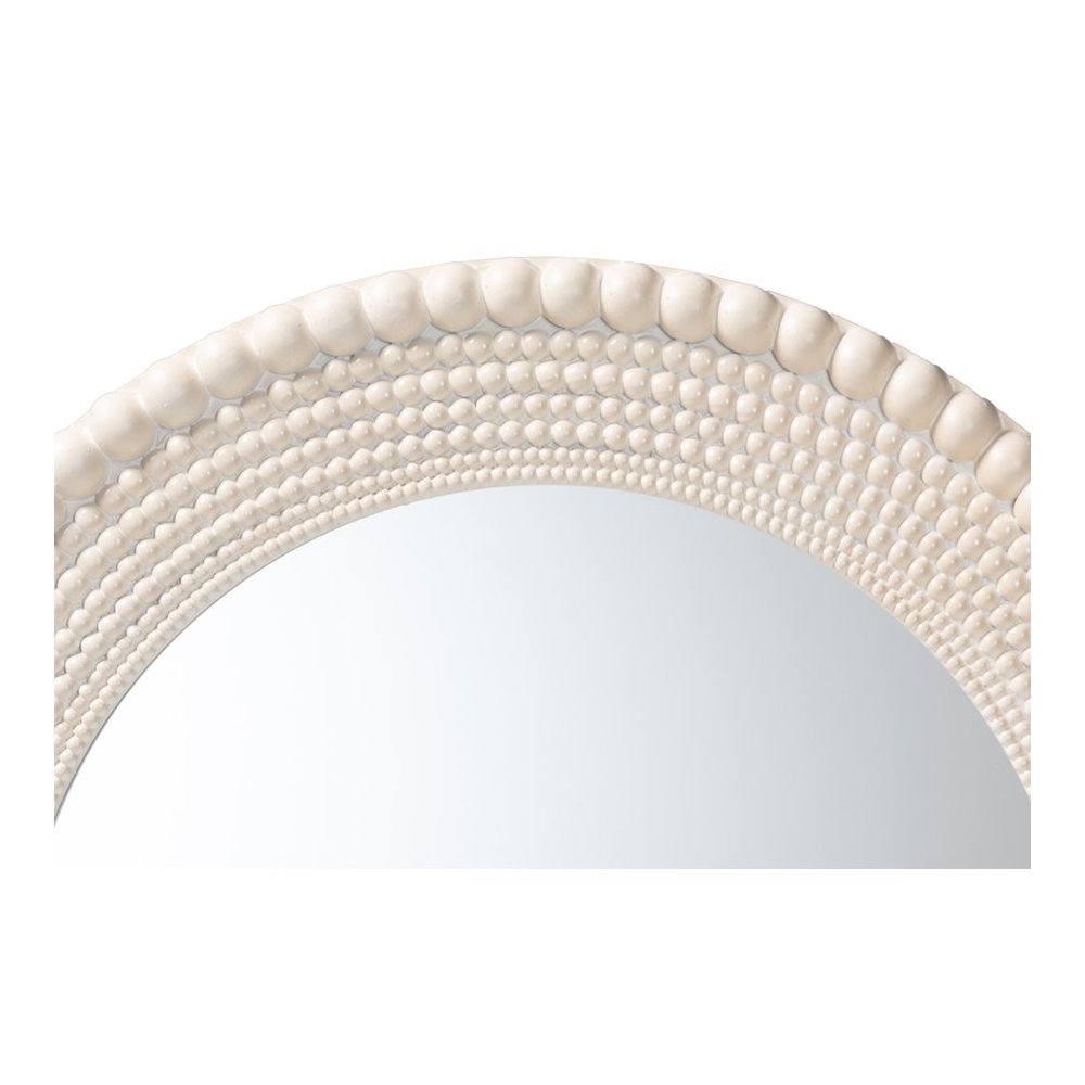 Grazia Modern Round Beaded-framed Accent Mirror in Pearl White