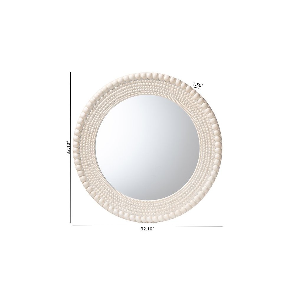 Grazia Modern Round Beaded-framed Accent Mirror in Pearl White