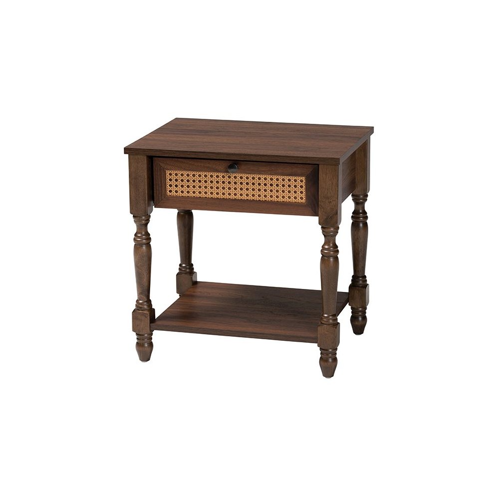 Roden Transitional Dark Brown Nightstand with Rattan