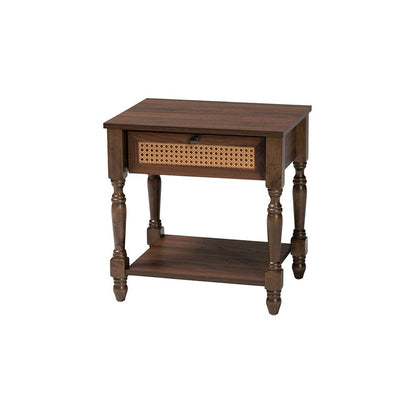 Roden Transitional Dark Brown Nightstand with Rattan