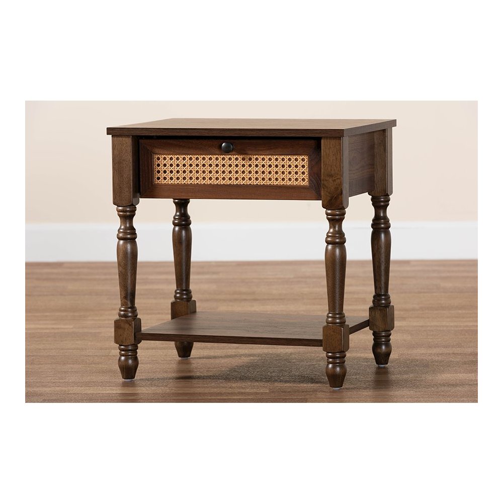 Roden Transitional Dark Brown Nightstand with Rattan