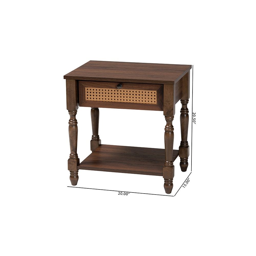 Roden Transitional Dark Brown Nightstand with Rattan