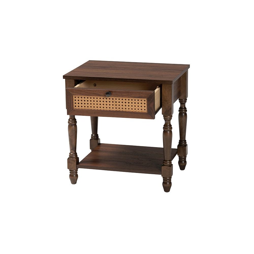 Roden Transitional Dark Brown Nightstand with Rattan