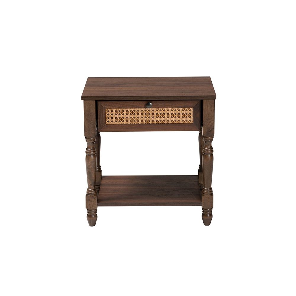 Roden Transitional Dark Brown Nightstand with Rattan