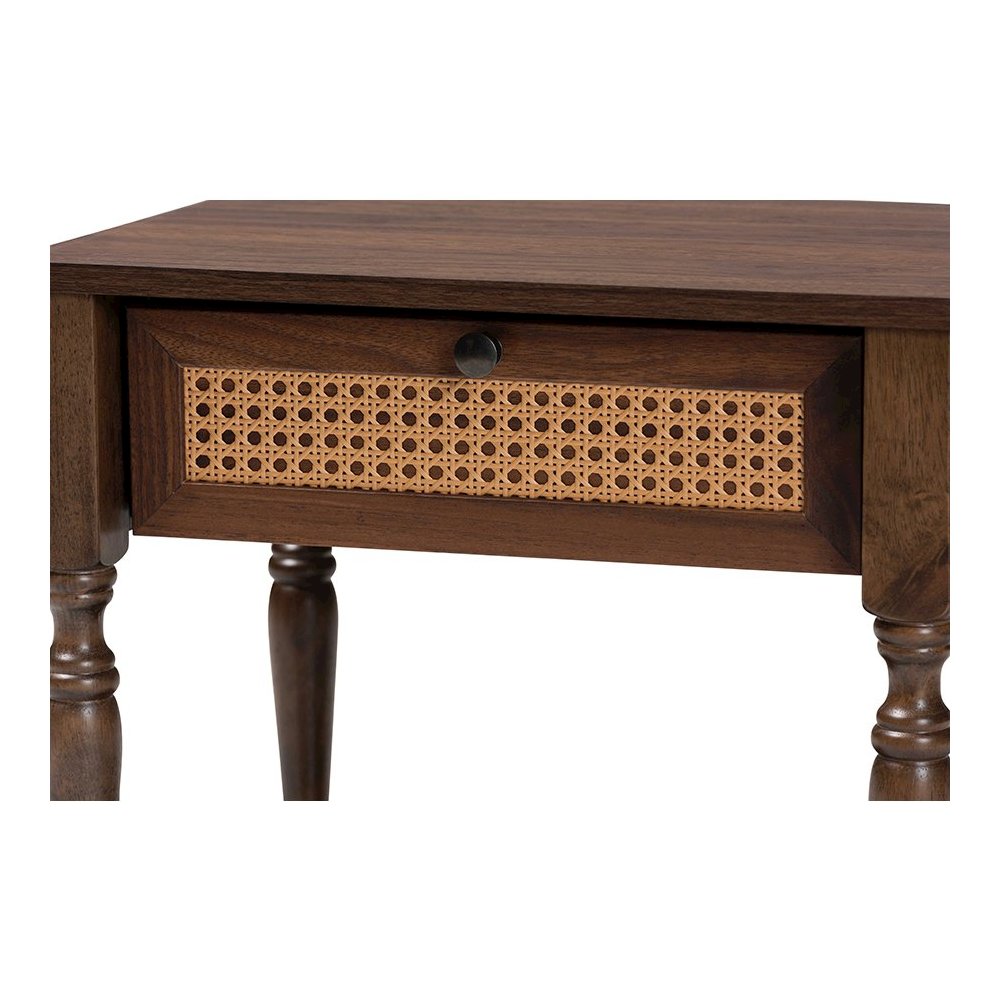 Roden Transitional Dark Brown Nightstand with Rattan
