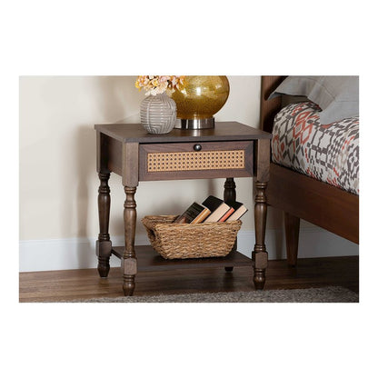 Roden Transitional Dark Brown Nightstand with Rattan