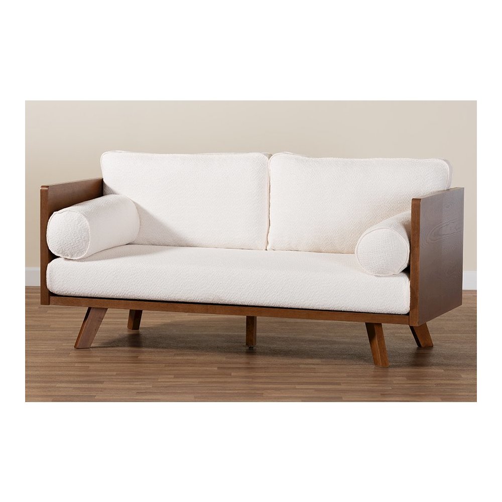 Uriel Mid-Century Modern Cream Boucle Fabric Sofa