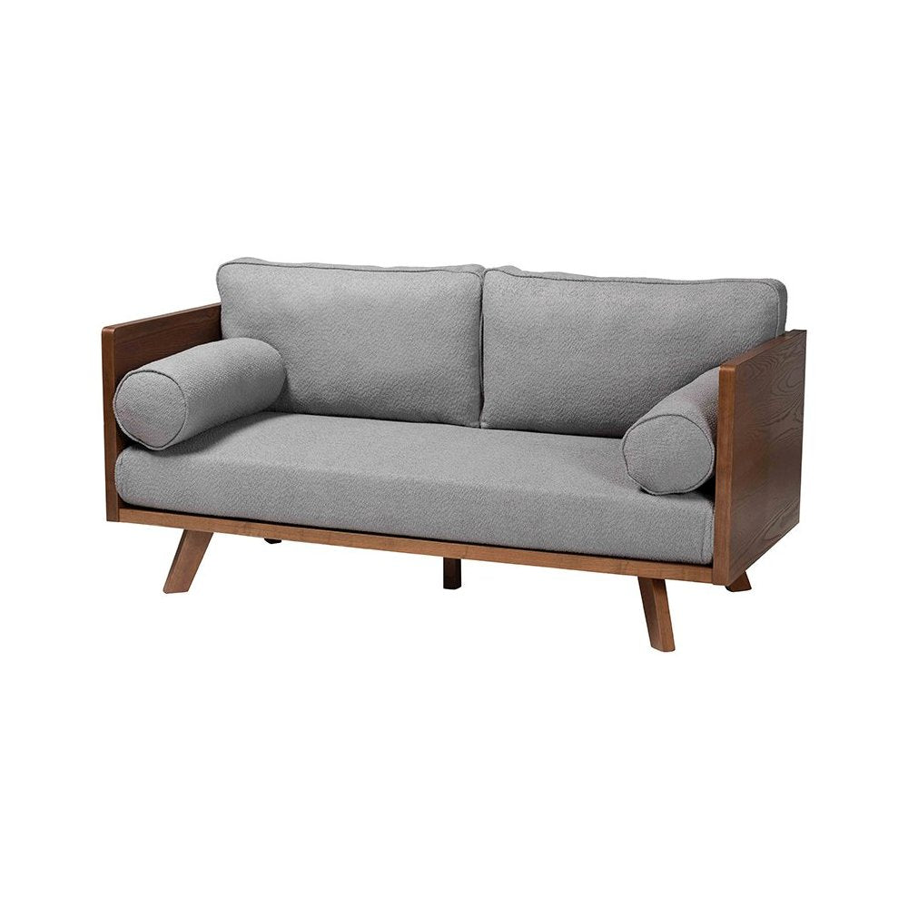 Uriel Mid-Century Modern Grey Boucle Fabric Sofa