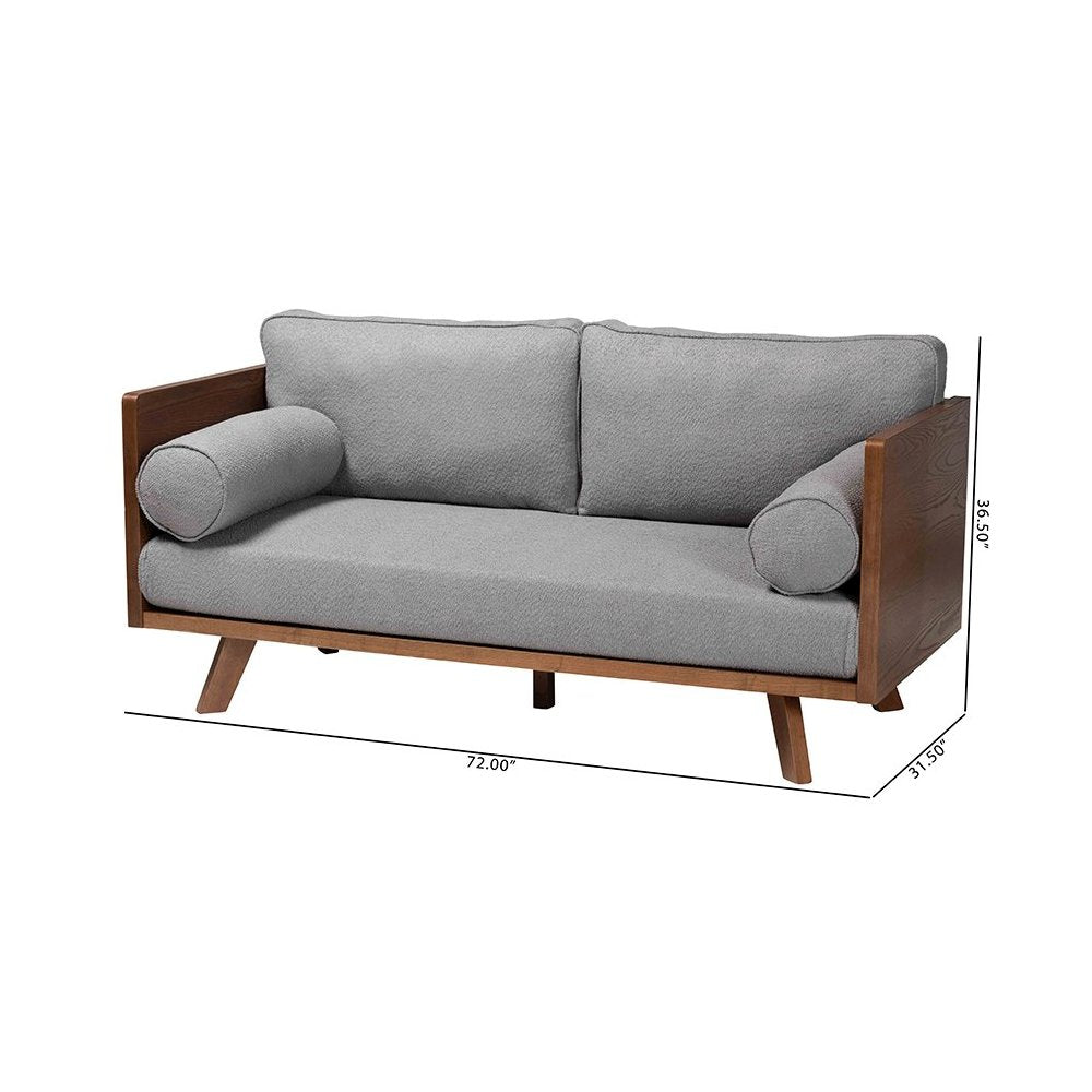 Uriel Mid-Century Modern Grey Boucle Fabric Sofa