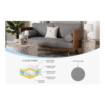 Uriel Mid-Century Modern Grey Boucle Fabric Sofa