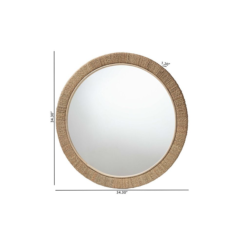 Geralyn Japandi Natural Seagrass Round Wall Mirror
