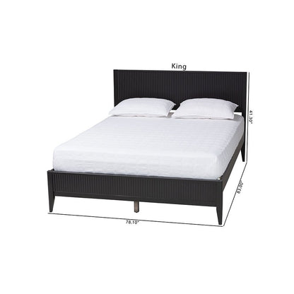 Primrose Mid-Century Black Fluted Wood Queen Size Platform Bed