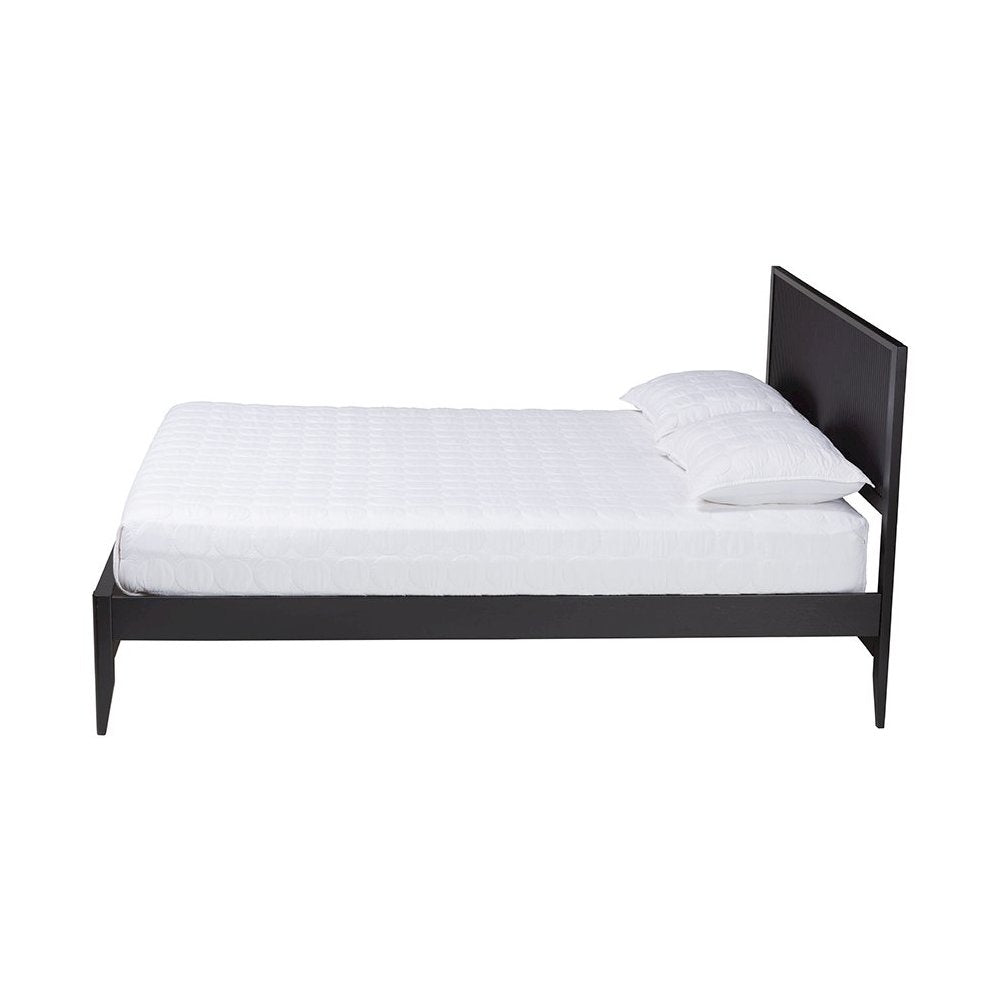 Primrose Mid-Century Black Fluted Wood Queen Size Platform Bed