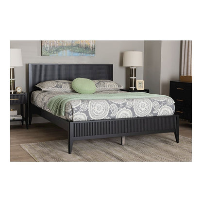 Primrose Mid-Century Black Fluted Wood Queen Size Platform Bed