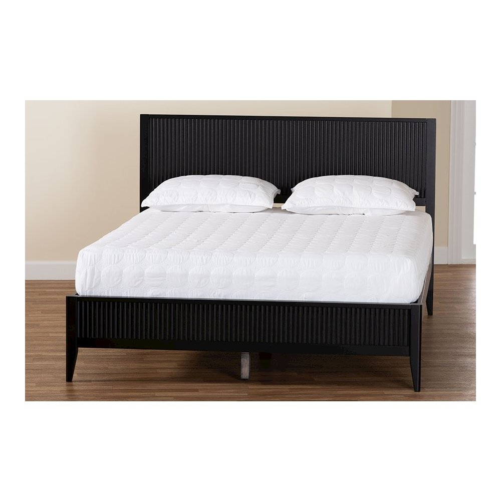 Primrose Mid-Century Black Fluted Wood Queen Size Platform Bed